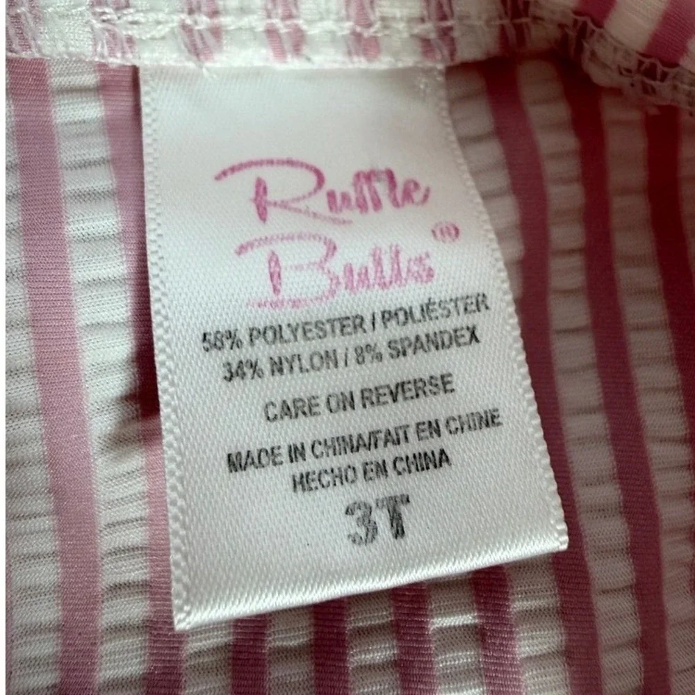 RuffleButts Girls Pink Seersucker Rash Guard Swim Set Ruffle Bottoms Size 3T